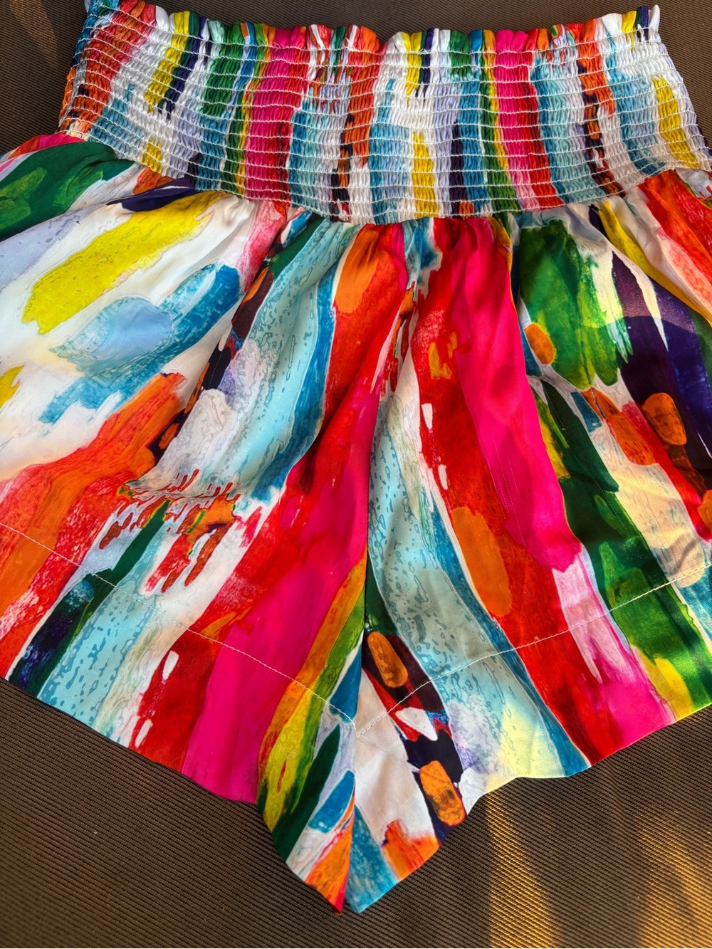 Judith March Multicolor Paint-Brush Stripe Smocked Shorts